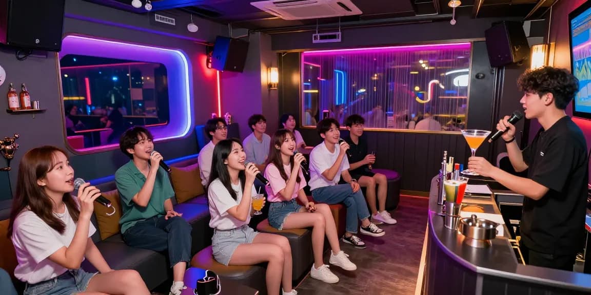 제주유흥의 다양한 즐길거리와 활기찬 분위기를 담은 노래방 장면