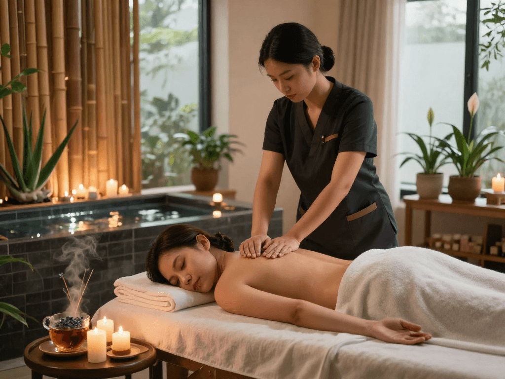 의정부출장안마 wellness massage in serene spa environment with soothing candles and essential oils.