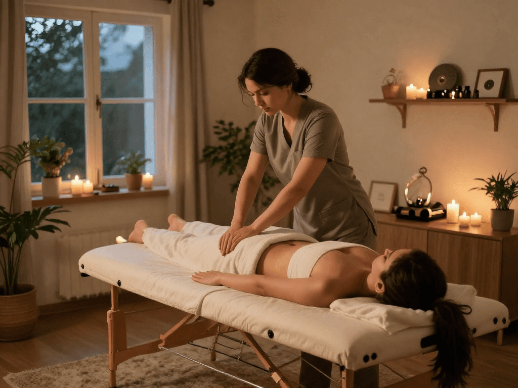 Relaxing 은평구출장마사지 session with a professional therapist in a cozy home setting.