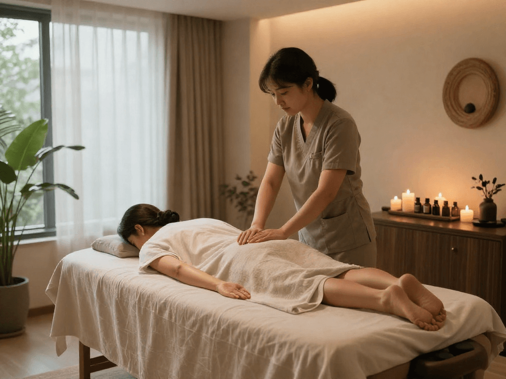 송파출장마사지 in a tranquil spa setting with soothing elements.