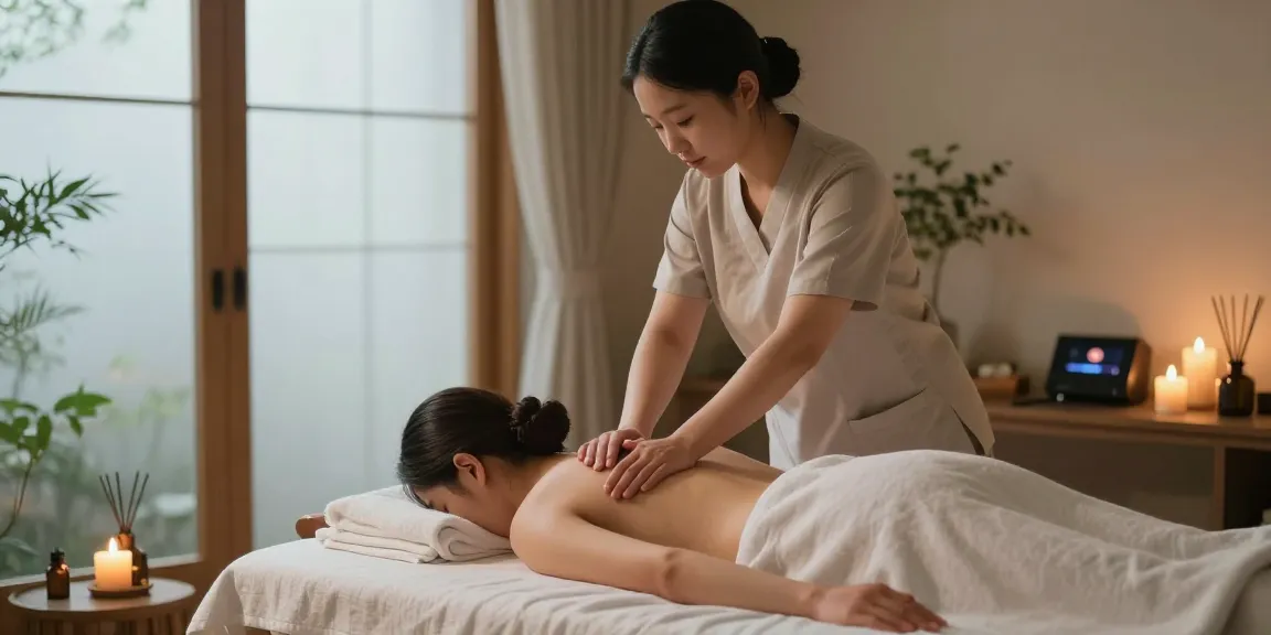 안산출장안마에서 편안한 스파 환경에서 마사지를 받고 있는 클라이언트