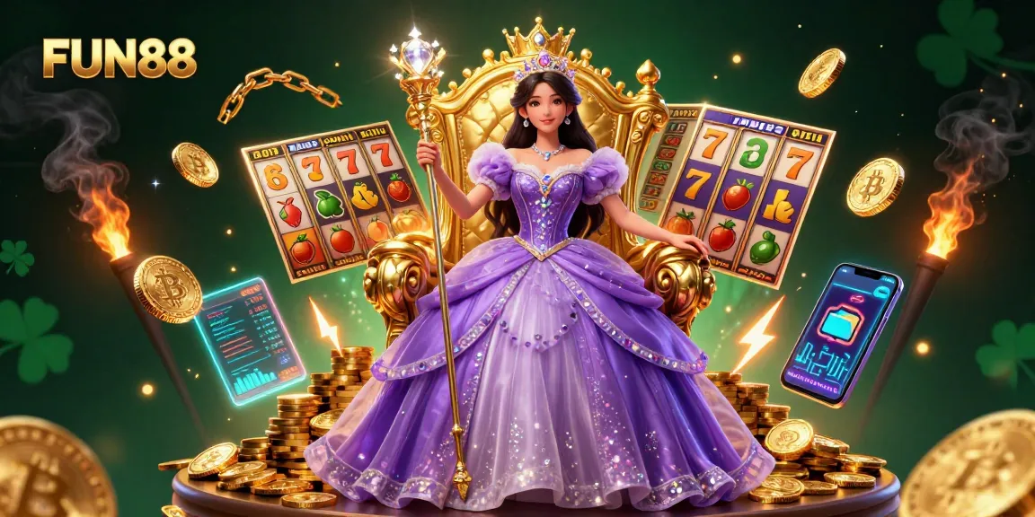 Win with FUN88 at the vibrant digital casino featuring stunning slot games and a royal theme.