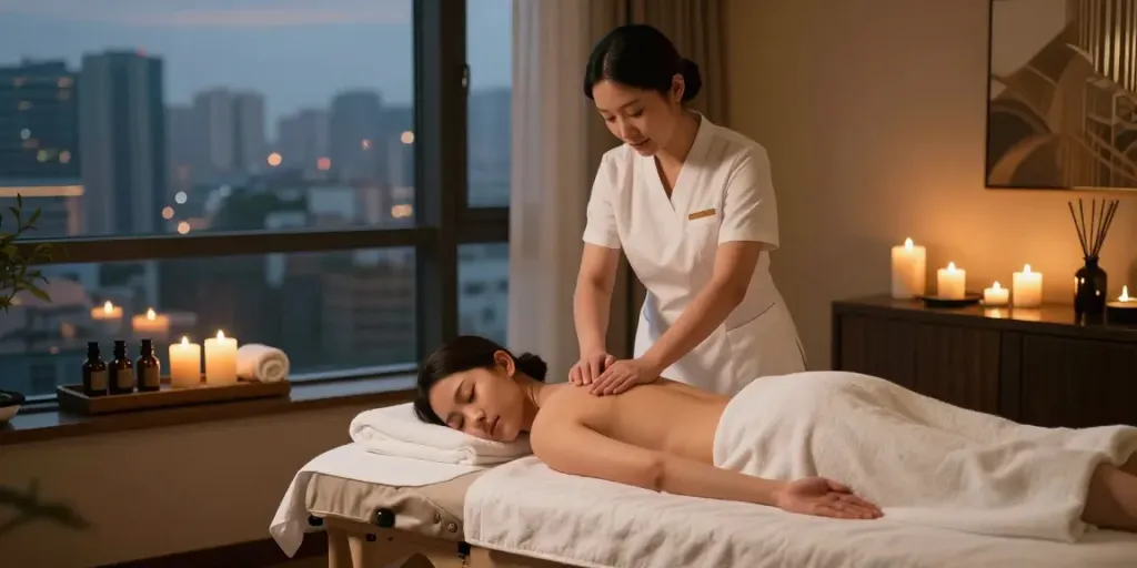 종로출장마사지 서비스 중인 전문가와 안락한 호텔 방의 모습