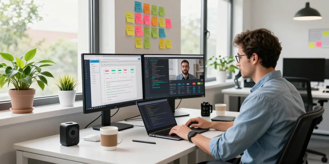 Dynamic tech workspace showcasing a developer coding in a modern office, highlighting WPS Official Website integration.