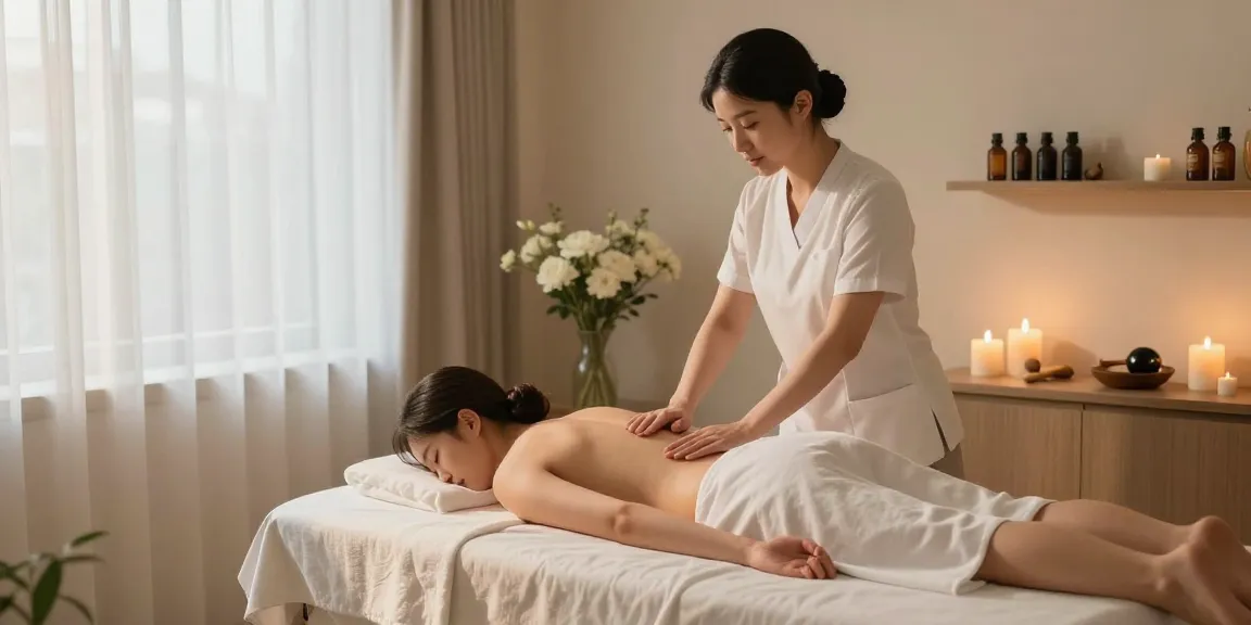 대전마사지 세션 중인 전문가와 고객의 편안한 마사지 환경