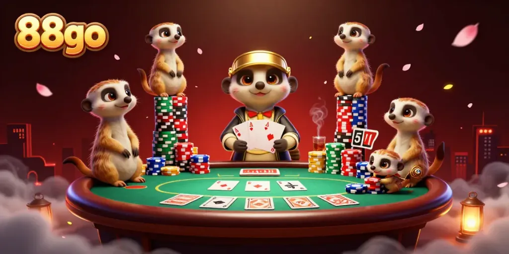 Experience the dynamic casino world of 88go with meerkats running vibrant gaming operations.