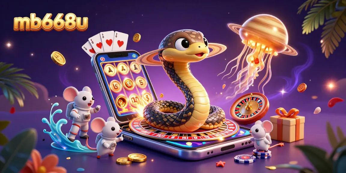 Experience thrilling gameplay at mb668u with cartoon characters and vibrant casino elements in 3D illustration.
