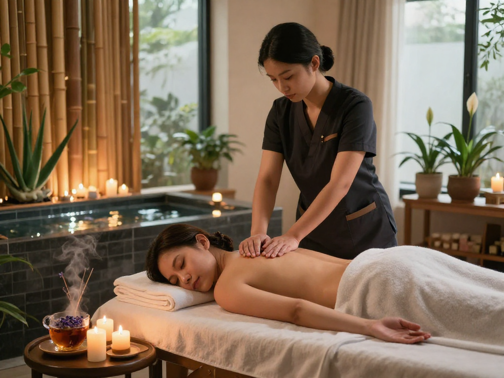 의정부출장안마 wellness massage in serene spa environment with soothing candles and essential oils.