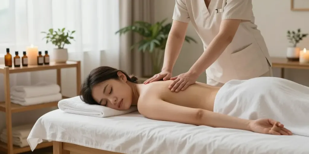 Relaxing 오산출장안마 massage session in a serene home spa environment.
