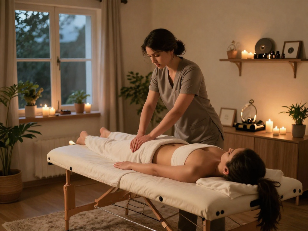 Relaxing 은평구출장마사지 session with a professional therapist in a cozy home setting.